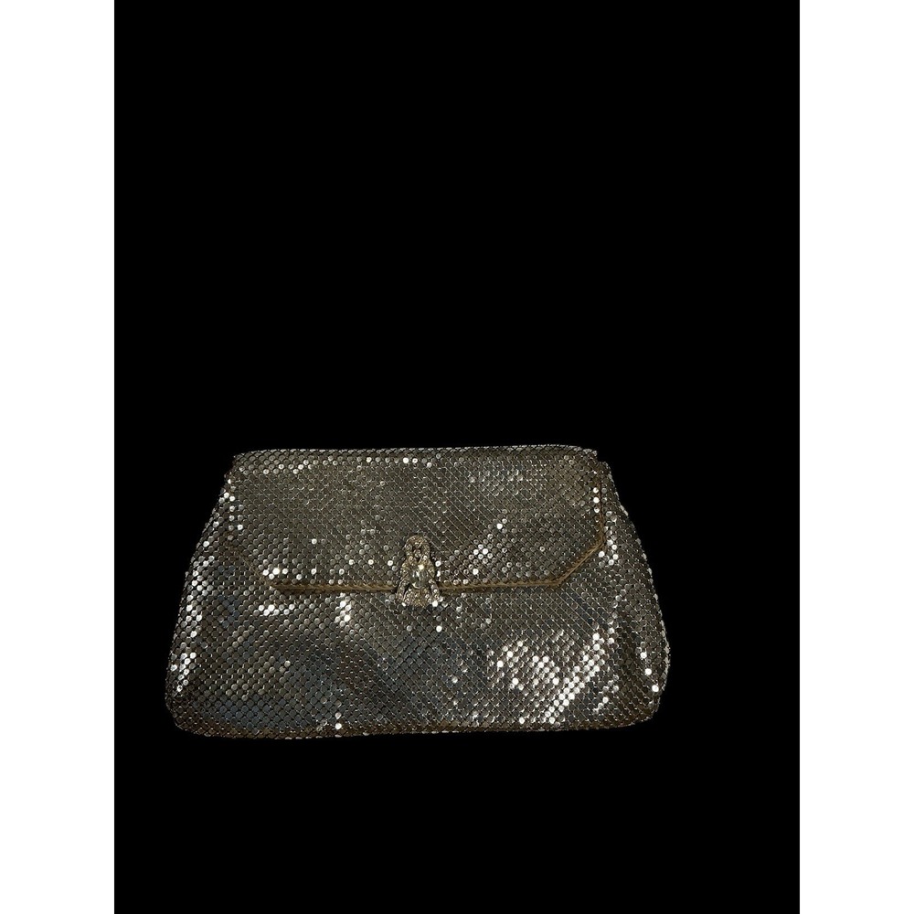 Vintage Whiting & Davis Champagne Mesh Clutch Rhinestone Clasp Evening Bag - Picture 2 of 4